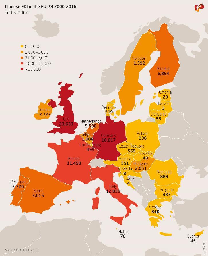 Πίνακας 11: ΑΞΕ Κίνας στην ΕΕ την περίοδο 2000-2016 Πηγή : Rhodium Group,