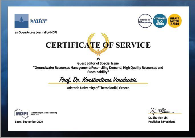 11. Προσκεκλημένος Εκδότης (Guest Editor) Ειδικών Τόμων (Special Issues) - Groundwater Quality and Groundwater
