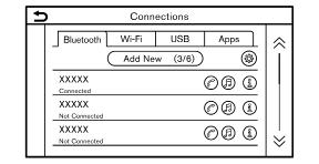 ΡΥΘΜΙΣΕΙΣ ΣΥΝΔΕΣΕΩΝ Η αλλαγή των ρυθμίσεων και η θέαση πληροφοριών του Bluetooth, Wi-Fi (όπου υπάρχει), USB και εφαρμογών (όπου υπάρχει) είναι διαθέσιμα στην οθόνη ρυθμίσεων Συνδέσεων.