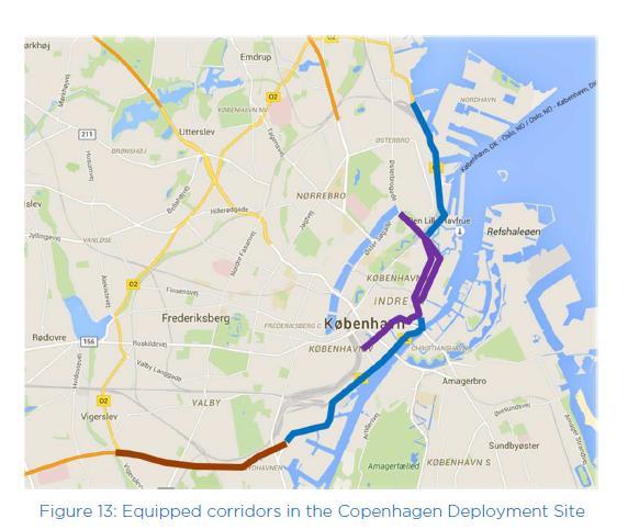 7.3.5 Πεδίο εφαρμογής της Κοπεγχάγης Η πόλη της Κοπεγχάγης δραστηριοποιείται ήδη στον τομέα των υπηρεσιών C-ITS, καθώς είχε εμπλακεί με προηγούμενα σχετιζόμενα έργα, όπως το Compass4D.