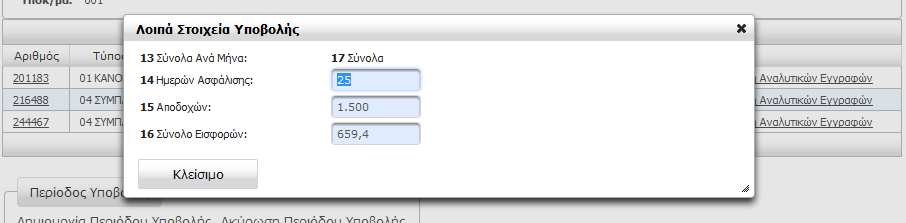 Ο πίνακας των ΑΠΔ στην κεντρική οθόνη Ενέργειες έχει τις εξής στήλες: ΑΡΙΘΜΟΣ: αριθμός που αποδίδεται στην ΑΠΔ αυτόματα από το σύστημα τη στιγμή που δημιουργείται καινούρια περίοδος.