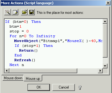 Script αντικειμένων: Bitmap1 Στην καρτέλα Mouse Down δε γράφουμε τίποτα.