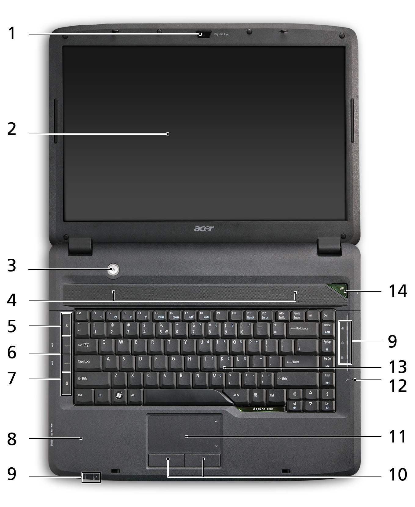 4 Μια ξενάγηση του φορητού υπολογιστή Acer Μετά από την εγκατάσταση του υπολογιστή όπως απεικονίζεται στην