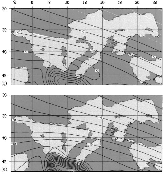 Εικ. 5 Οι χάρτες απεικονίζουν την παγετωνο-ισοστατική συµβολή στην µεταβολή της στάθµης της θάλασσας e) κατά την διάρκεια των 12 ka BP, λαµβάνοντας υπόψη τα παγκόσµια παγετικά καλύµµατα