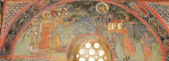 Κυρίως Βυζαντινή περίοδος Οι κτιτορικές παραστάσεις και επιγραφές των εκκλησιών μάς μιλούν για την κοινωνία της Κύπρου Κτιτορική παράσταση Παναγίας της Ασίνου, Νικητάρι (14ος αιώνας) 102.