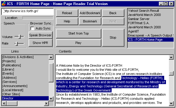 HomePage Reader Το σύστηµα HomePage Reader 48 (HPR) είναι µια εφαρµογή πλοήγησης στον Παγκόσµιο Ιστό η οποία αναπτύχθηκε από την IBM (βλέπε Σχήµα 3).