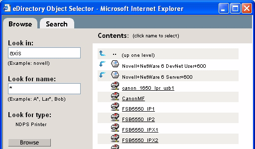 Προσθήκη εκτυπωτών στο NetWare Αναζήτηση εκτυπωτή ίπλα στο πεδίο NDPS Printer name