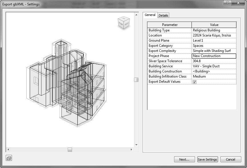 Chapter 3: Case Study-The Church of Santa Maria (Scaria, Italy) Figure 3.63: Screenshot from Revit - Preview of the model s Spaces and some parameters of the BPA. Figure 3.64: Screenshot from Revit - Preview of the model s Analytical Surfaces.