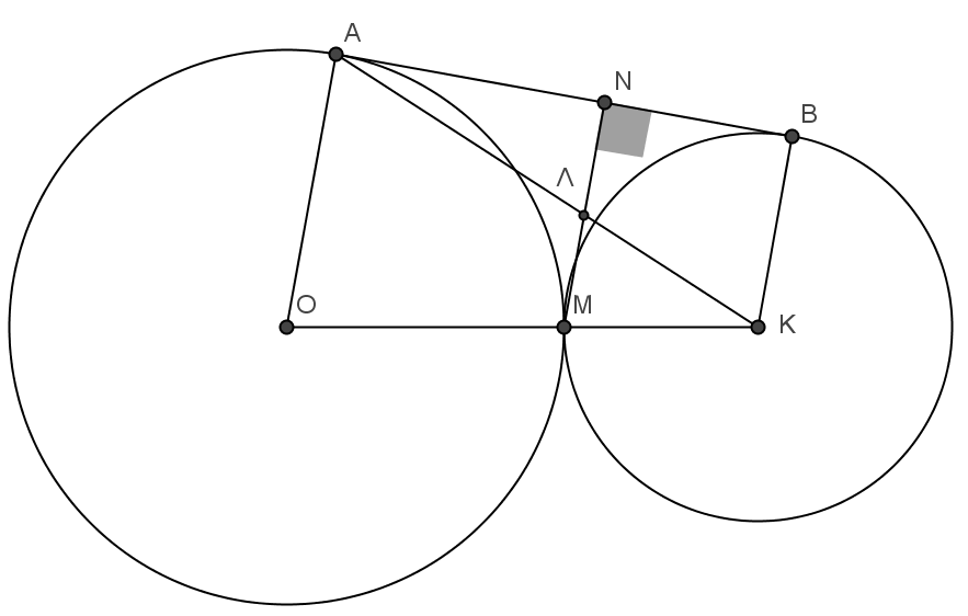 ΘΕΜΑ 4 Δίνονται δφο κφκλοι (Ο, α) και (Κ, β) με α>β, οι οποίοι εφάπτονται εξωτερικά ςτο Μ. Φζρνουμε το κοινό εφαπτόμενο τμήμα ΑΒ με Α,Β ςημεία των κφκλων (Ο, α) και (Κ, β) αντίςτοιχα.