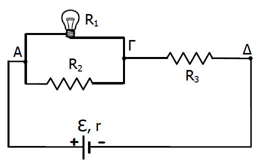 ΘΕΜΑ Δ 4-15355 Ένας αντιστάτης με αντίσταση R 1 = 2 Ω, συνδέεται σε σειρά με λαμπτήρα του οποίου οι ενδείξεις κανονικής λειτουργίας είναι 10 V / 25 W.