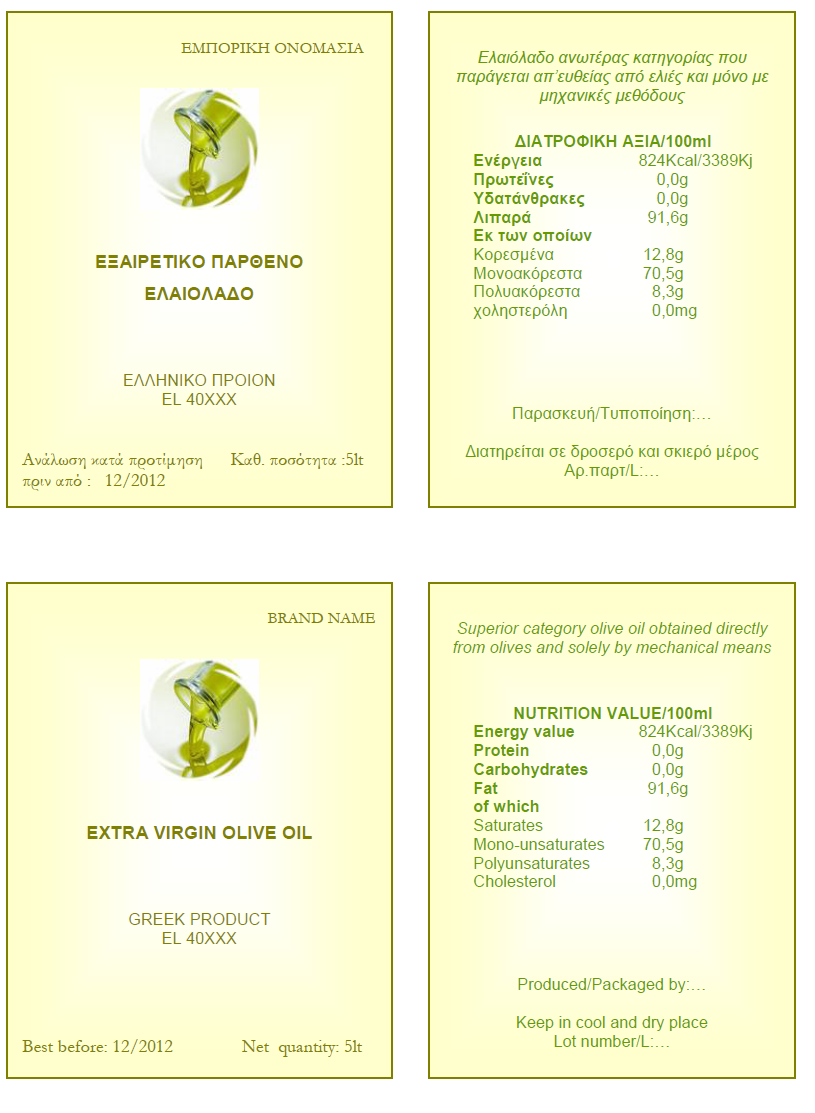 ΠΑΡΑΡΤΗΜΑ 1 - ΥΠΟΔΕΙΓΜΑΤΑ ΕΤΙΚΕΤΩΝ ΥΠΟΔΕΙΓΜΑ 1 Εξαιρετικό παρθένο ελαιόλαδο Α)