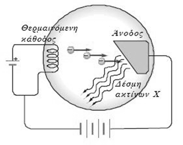 ΠΑΡΑΓΩΓΗ ΑΚΤΙΝΩΝ Χ Παράγονται πρωτογενώς με επιβράδυνση ταχέως κινούμενων ηλεκτρονίων, οπότε ένα μέρος της κινητικής τους ενέργειας μετατρέπεται σε ακτινοβολία Χ.