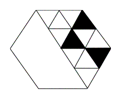 5 η ΚΥΠΡΙΑΚΗ ΜΑΘΗΜΑΤΙΚΗ ΟΛΥΜΠΙΑΔΑ Δ ΔΗΜΟΤΙΚΟΥ Άσκηση 5. Τι μέρος του εξαγώνου αποτελούν τα μαυρισμένα τρίγωνα; Α. 8 B. 3 20 Γ. 3 2 Δ. 6 Ε. 3 9 Άσκηση 6.