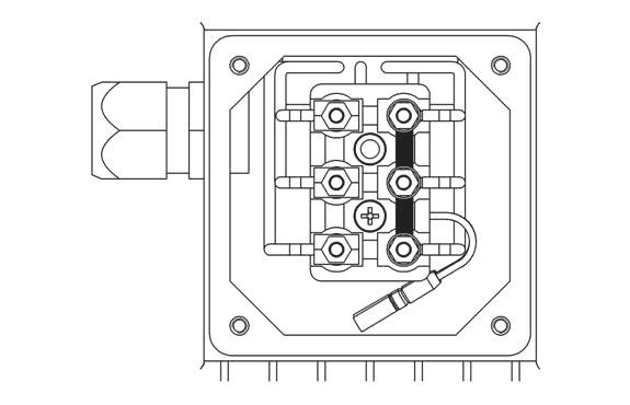 Σύνδεση κινητήρα Τοποθέτηση του PTC Παραλλαγή Α: Παραλλαγή Β: Μπλοκ κινητήρα PTC Μπλοκ ακροδεκτών PTC Ελαστικό παρέμβυσμα Κάλυμμα του κουτιού 1.