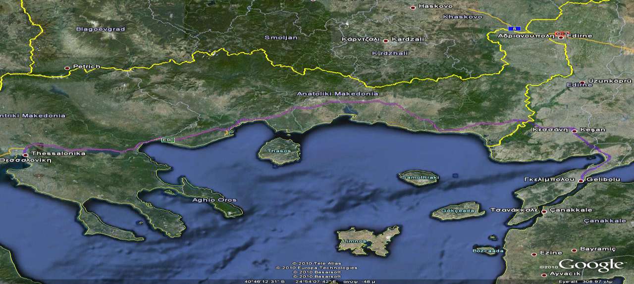 Επισκόπηση διαδρομής: Θεσσαλονίκη- Σύνορα Έβρου- Καλίπολη (Gelibolu ).