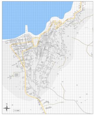 Χάρτης 4: Χαρτογραφικό υπόβαθρο της Πύλου με κελί κανάβου 20 τετραγωνικών μέτρων από Map Service της εταιρείας TERRA ΕΠΕ.