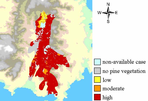 Maps of predicted landscape post-fire vulnerability (or resilience, vice-versa) Vulnerability map: risk for soil erosion Indicator
