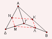 16 5.3 Εφαρµογές των παραλληλογράµµων Να τονίσουµε ότι το ίδιο ισχύει και στην περίπτωση που έχουµε µη κυρτό τετράπλευρο. Είναι προφανές ότι στο διπλανό σχήµα το ΚΛΜΝ είναι παραλληλόγραµµο.