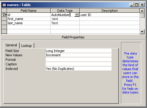 Βήµα 7: Κλείστε το παράθυρο names: table. Θα δείτε το table names ότι έχει προστεθεί στη δεξιά στήλη του παράθυρου odbc_exmp : Database. Πατήστε δύο φορές (double click) στο table names.
