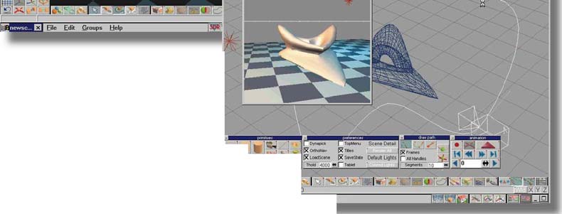 Εικόνες από το πρόγραμμα επίδειξης (demo) του σχεδιαστικού πακέτου Truespace, για δημιουργία κινούμενων γραφικών με φωτορεαλιστική απεικόνιση.