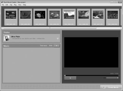 Δημιουργία Σύντομων Video Χρησιμοποιήστε το παρεχόμενο λογισμικό του Short Movie Creator για να δημιουργήσετε video με φωτογραφίες με Στιγμιότυπα Κίνησης, video και μουσική. 1 Μεταφέρετε φωτογραφίες.