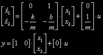 Η εξίσωση που το περιγράφει είναι: F k x b x m x. Για να περιγράψουμε το σύστημα αυτό με τη μορφή των εξισώσεων κατάστασης πρέπει να προσδιορίσουμε τις παραμέτρους Α, Β, C, D.