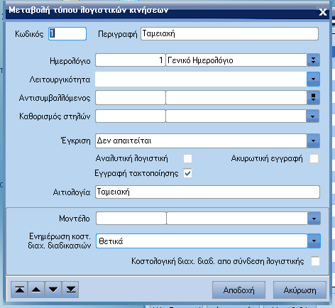 ATLANTIS ERP 131 Τύποι λογιστικών κινήσεων Με την επιλογή αυτή σχεδιάζετε τους τύπους λογιστικών κινήσεων.