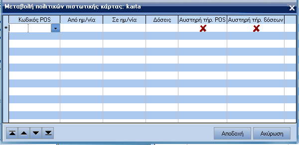 ATLANTIS ERP 264 Πολιτικές πιστωτικών καρτών Με την επιλογή αυτή ορίζουµε τα δεδοµένα των πολιτκών των πιστωτικών καρτών. [Μεταβολή] για τη µεταβολή των στοιχείων του υπάρχοντος φακέλου.