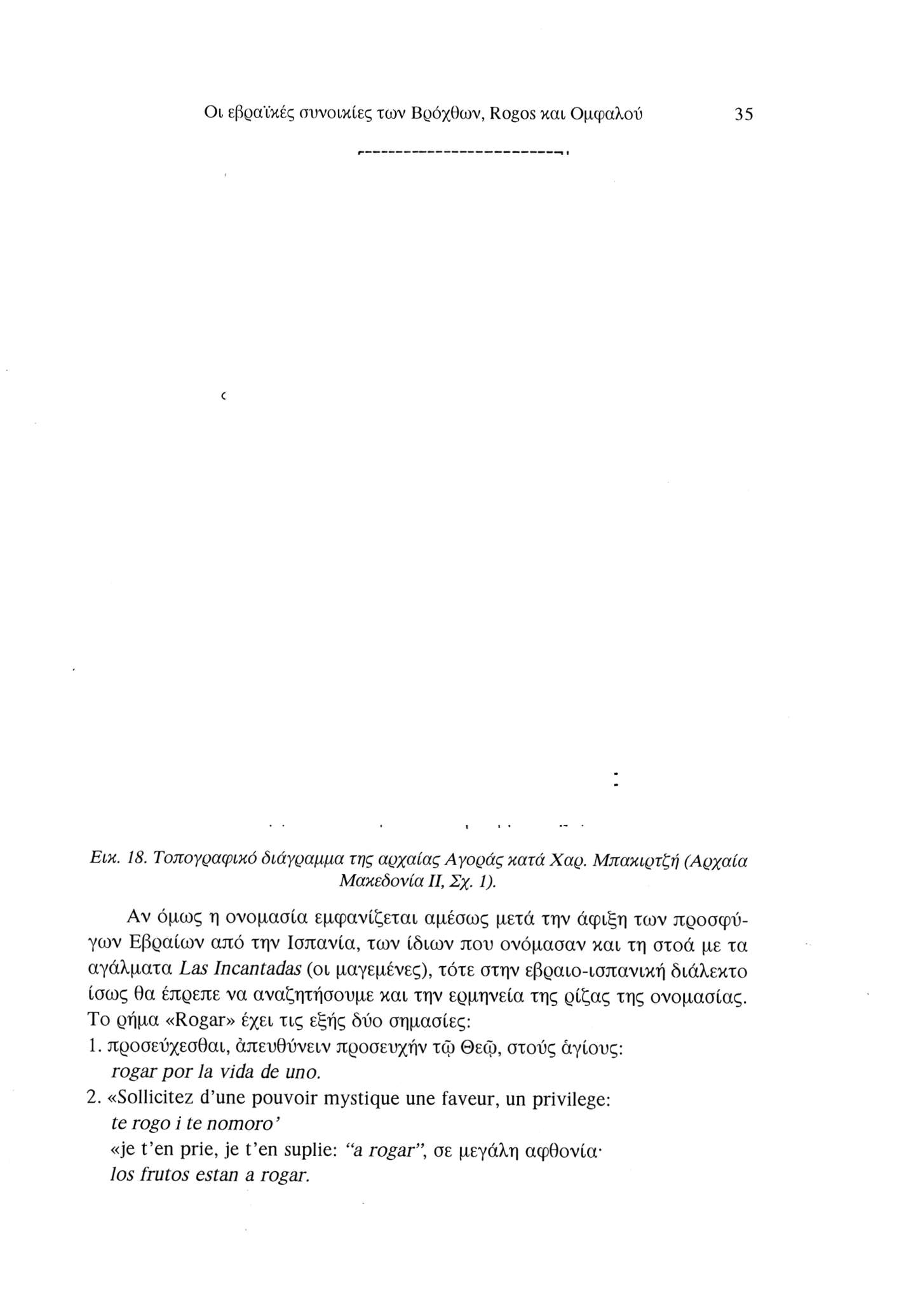 Οι εβραϊκές συνοικίες των Βρόχθων, Rogos και Ομφαλού 35 Εικ. 18. Τοπογραφικό διάγραμμα της αρχαίας Αγοράς κατά Χαρ. Μπακιρτζή (Αρχαία Μακεδονία II, Σχ. I).