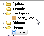 Ανοίξτε τη φόρμα του δωματίου, κάντε κλικ στο εικονίδιο μενού (δίπλα του αρχικά γράφει <no background>) στην καρτέλα backgrounds και επιλέξτε το ξύλινο φόντο (back_wood) στη λίστα που εμφανίζεται.