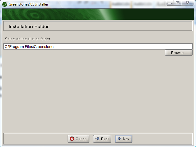 επιθυμεί να εγκαταστήσει εκτός από το Greenstone. Εικόνα 4: 4o Βήμα Εγκατάστασης (Installation Folder).