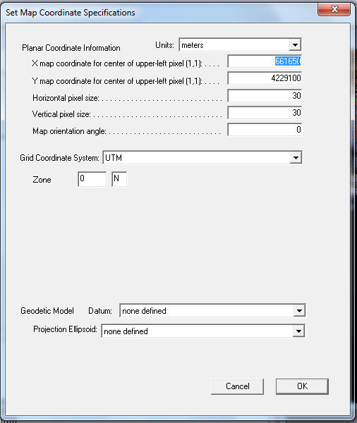 8 16. Από το Menu /Edit επιλέξτε Image Map Parameters. Εμφανίζονται οι πληροφορίες γεωαναφοράς του αρχείου της εικόνας στο παράθυρο διαλόγου.