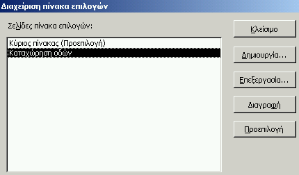 τερματίζει την εφαρμογή. Για να μπορέσουμε να δημιουργήσουμε μια επιλογή που θα μας οδηγεί σε δευτερεύοντα πίνακα επιλογών πρέπει προηγουμένως να φτιάξουμε αυτόν τον πίνακα.