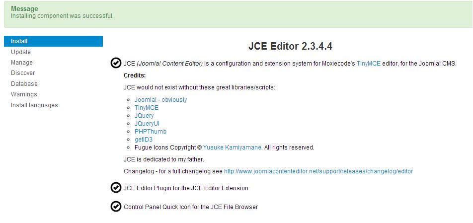 Εικόνα 53: Εγκατάσταση JCE EDITOR Εικόνα 54: Φόρμα νέων επιλογών 4.7.4 Xmap Το Xmap είναι εφαρμογή που παράγει χάρτη της σελίδας μας στο Joomla.