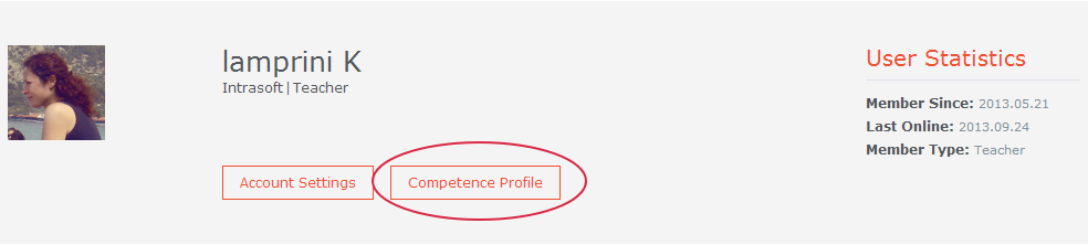 Ως χρήστης της Πύλης του ODS, έχετε πρόσβαση σε αυτό το εργαλείο μέσα από τη σελίδα του προφίλ σας, επιλέγοντας «Προφίλ Ικανοτήτων» ( Competence Profile ).