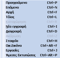 Εάν βρίσκεστε σε οποιαδήποτε κεντρική φόρµα καταχώρησης συναλλαγών, άρθρων, παραστατικών ή νέων εγγραφών σε κάποιο βασικό πίνακα όπως πελάτες, προµηθευτές, λογαριασµούς κλπ, Μπορείτε να εκτελέσετε