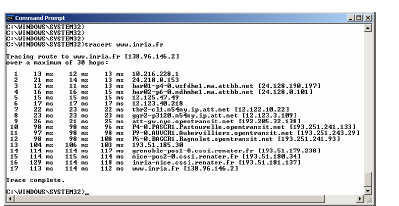 Σχ.39 το παράθυρο Command Prompt με τα αποτελέσματα του προγράμματος Traceroute Στο Σχ.