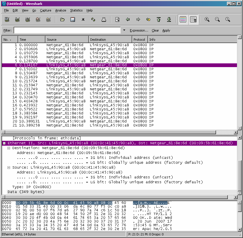 6. Η τιμή της διεύθυνσης της Ethernet πηγής 00:0c:41:45:90:a8.Δεν είναι διεύθυνση του υπολογιστή μας ούτε της gaia.cs.umass.edu.