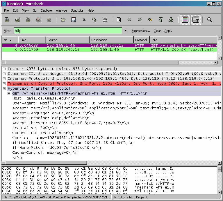 Σχ.27 Tο παράθυρο wireshark μετά την ανάκτηση από τον browser σας του trace. Στο Σχ.