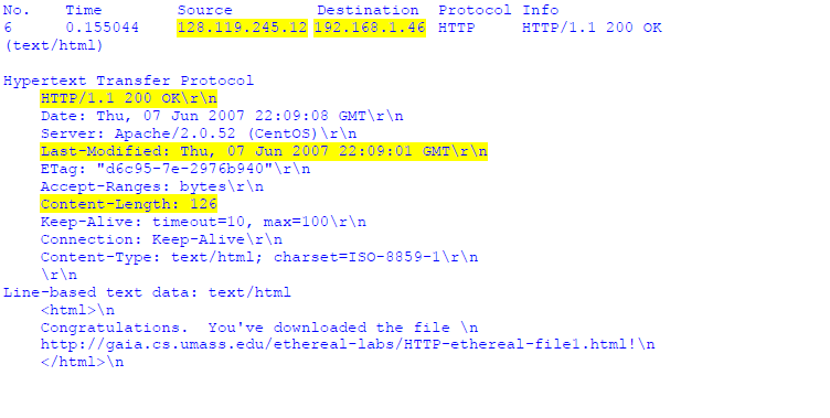 Αφού λάβουμε το trace,το φορτώνουμε στο wireshark,και απο το μενού file επιλέγουμε open και στη συνέχεια επιλλέγουμε το αρχείο http://gaia.cs.umass.