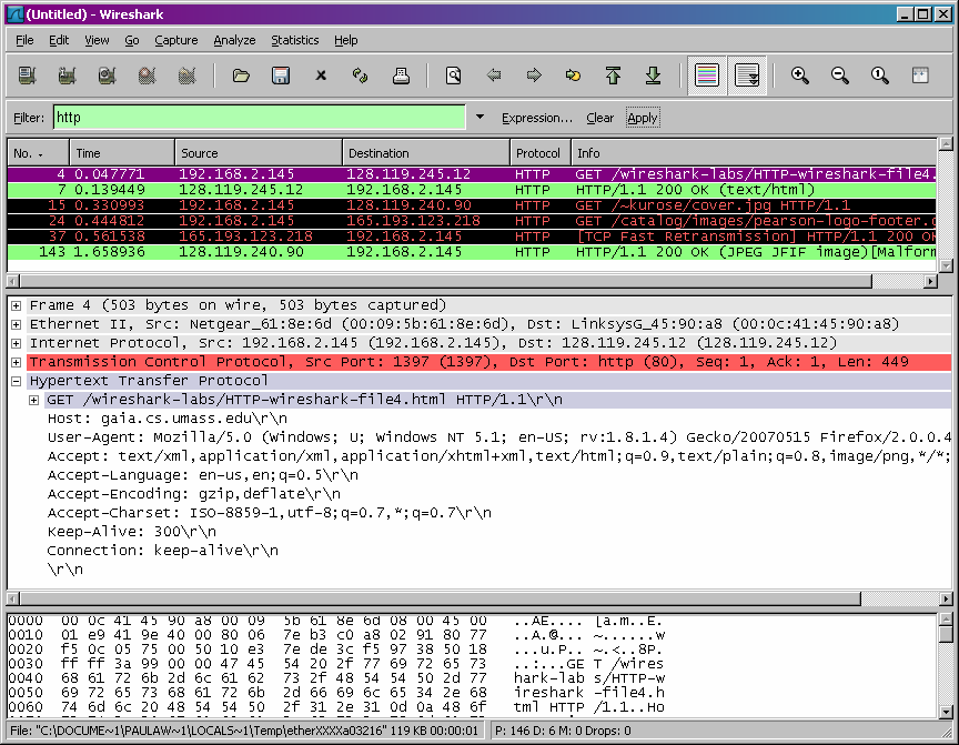 4.Έγγραφα HTML με ενσωματωμένα αντικείμενα 16.Όπως βλέπουμε στο παραπάνω screenshot στάλθηκαν 3 HTTP GET αιτήσεις στις ακόλουθες διευθύνσεις α.