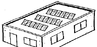 Οριζόντια οροφή Όταν η εγκατάσταση των ΦΒ πλαισίων γίνεται σε οριζόντια στέγη τότε: - Τα πλαίσια πρέπει να τοποθετούνται με κλίση 15 έως 45 και με απόκλιση από το Νότο -35 έως + 35.