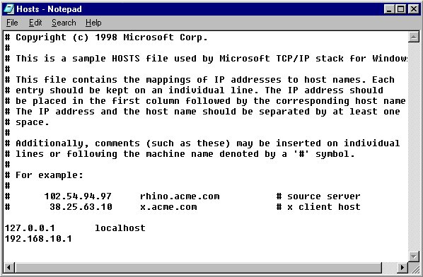 Σε περίπτωση κακής λειτουργίας του DNS µπορείτε να αντιστοιχίσετε το όνοµα µε το IP µε τον παρακάτω τρόπο: Στο folder των Windows για τα Windows 98 ή στο System32\drivers\etc για τα Windows NT 4.