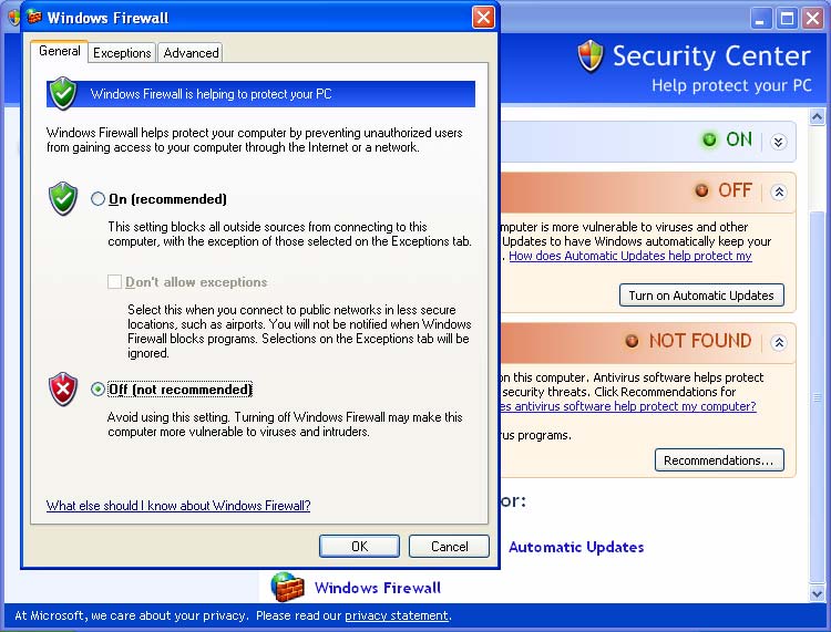 5 Ρυθµίσεις για σύνδεση µε Server µε Windows XP µε Service Pack 2 Το συγκεκριµένο Service Pack εγκαθιστά στα XP Firewall