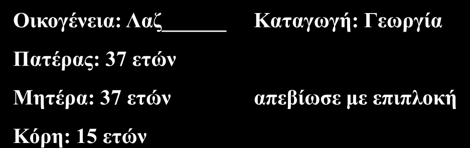 Οηθνγέλεηα: Λαδ Καηαγσγή: Γεσξγία Παηέξαο: 37 εηώλ