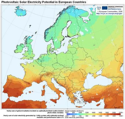 χιμα 2.4 : Χάρτθσ ετιςιασ θλιακισ ακτινοβολίασ των χωρϊν τθσ Ευρϊπθσ. χιμα 2.