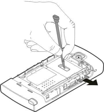 2 Τοποθετήστε τη µύτη της γραφίδας στο άνοιγµα της υποδοχής της µπαταρίας και σπρώξτε την κάρτα SIM προς