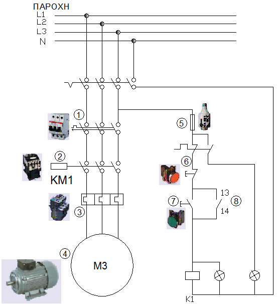 16. Στο σχήμα 9 δίνεται το κύκλωμα ισχύος και ελέγχου ενός τριφασικού εκκινητή. Σχήμα 9 α) Να αναγνωρίσετε και να γράψετε το είδος του εκκινητή.
