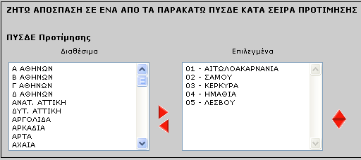 Οι περιοχές που µπορούν να επιλεγούν βρίσκονται στο αριστερό πλαίσιο πολλαπλών επιλογών κάτω από την ονοµασία: ιαθέσιµα.