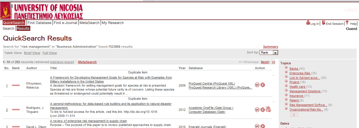 πρώτα τα πιο πρόσφατα) και Database (βάση δεδομένων, αλφαβητικά).